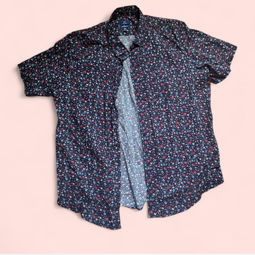 George Men's Floral Button Down Shirt - Black and Red